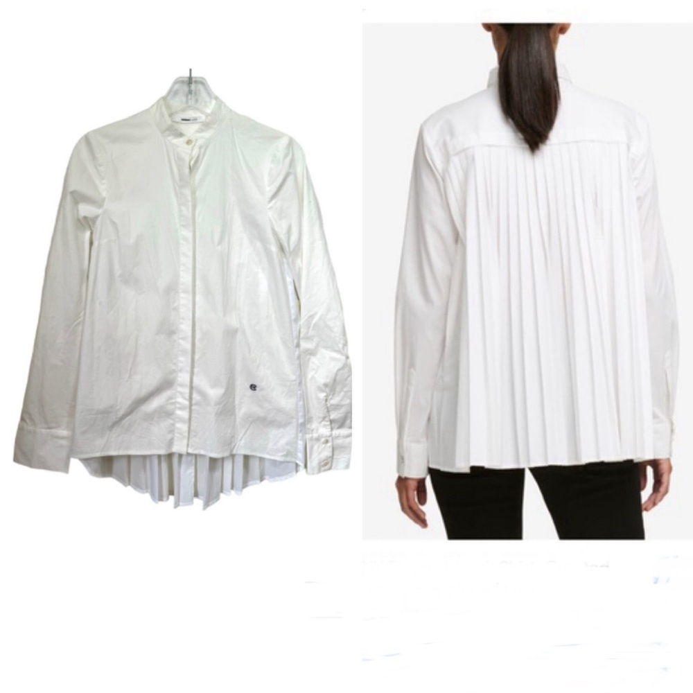 Derek Lam 10 Cotton Back Pleated Oversized Button Shirt Logo Embroidered Top S